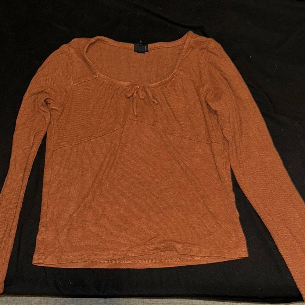 Art Class Orange Long Sleeve Tie Front Blouse